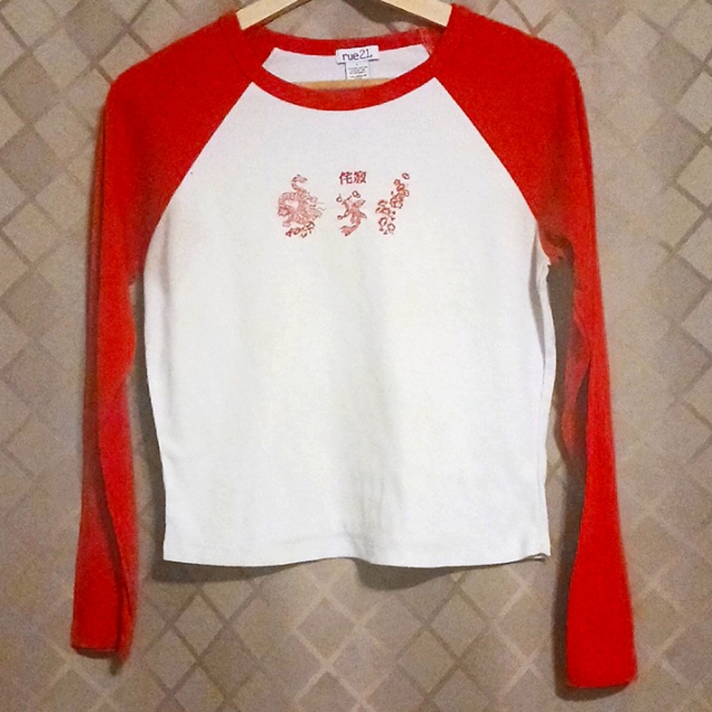 Rue21 red and white contrast long sleeve tee